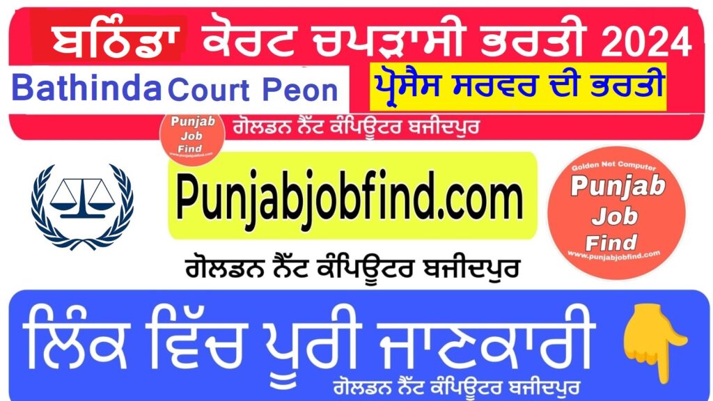 Bathinda Court Peon, Process Server Vacancy 2024